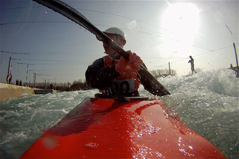 Kayak on white water canoe course